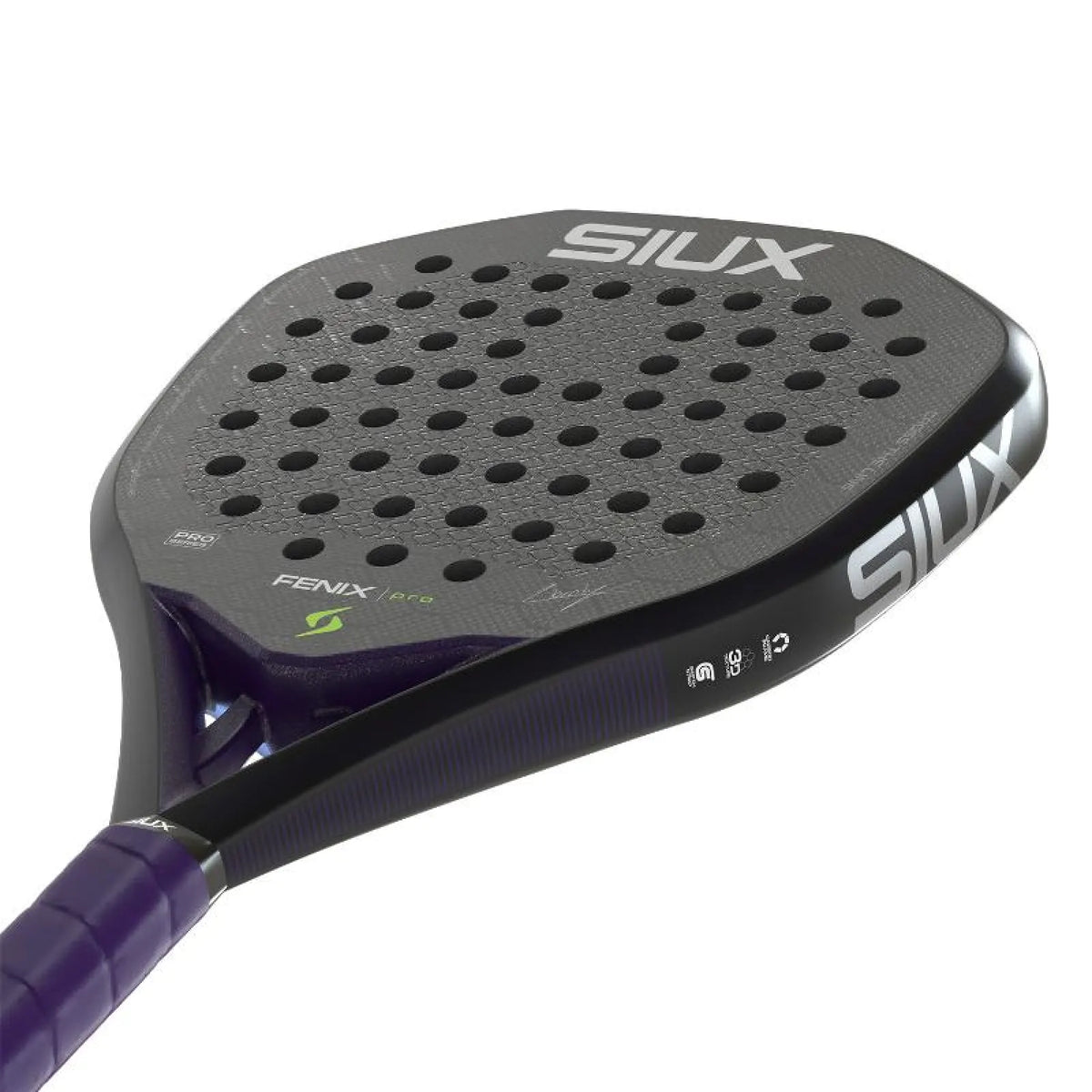 2026 Siux Fenix Pro Black padel racket - laid flat showing the face