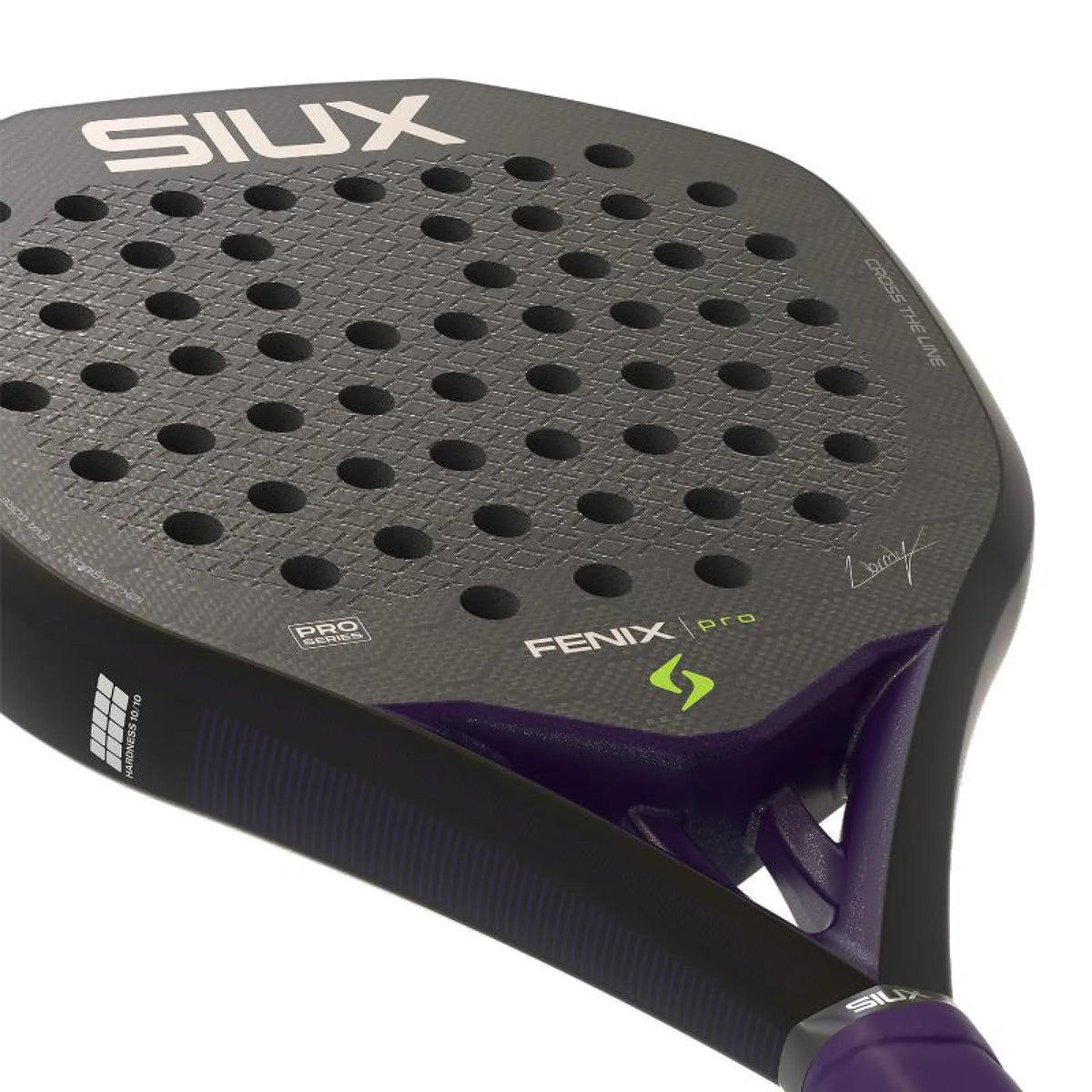 2026 Siux Fenix Pro Black padel racket - laid flat showing the frame top