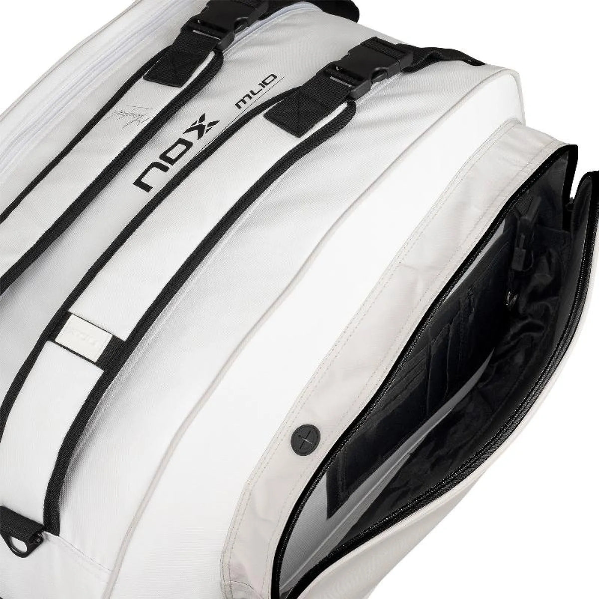 Nox ML10 Team Bag White - open, showing the interior compartments