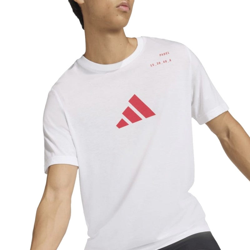 Adidas padel T-shirt (White/Red) - back view