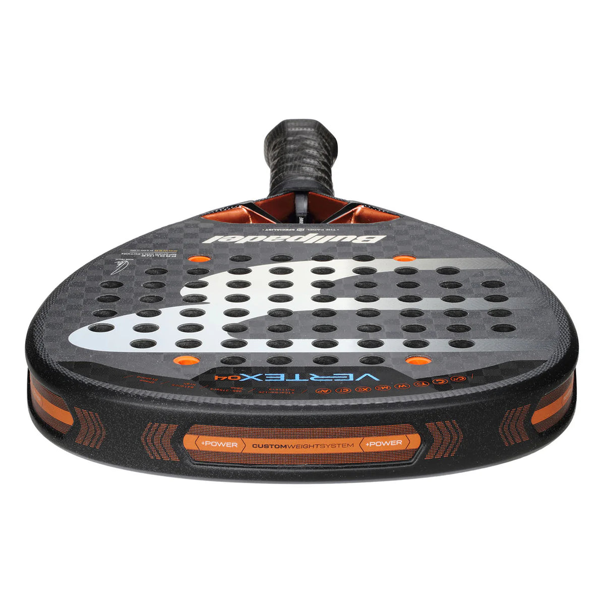 2025 Bullpadel Vertex 04 padel racket - laid flat showing the frame top