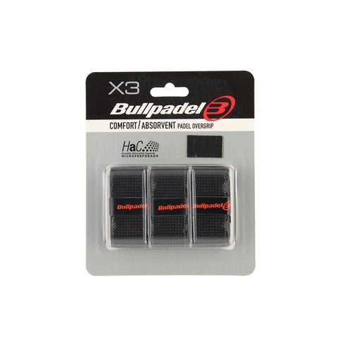 Bullpadel Overgrip 3 Pack - three-pack in retail packaging, black